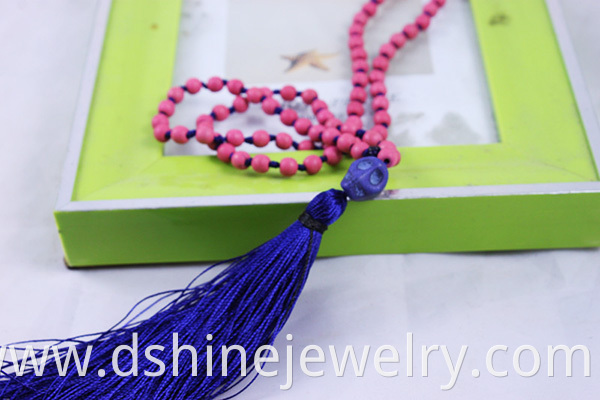 pink coral necklace, pendant tassel necklace 